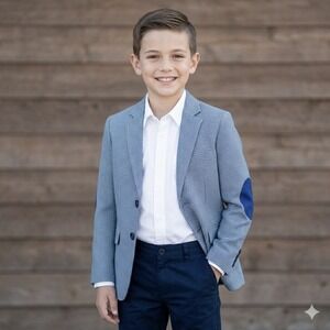 Gioberti Boys Kids Houndstooth Blazer Jacket Sz 10 Blue Patch Elbow Wedding NWT